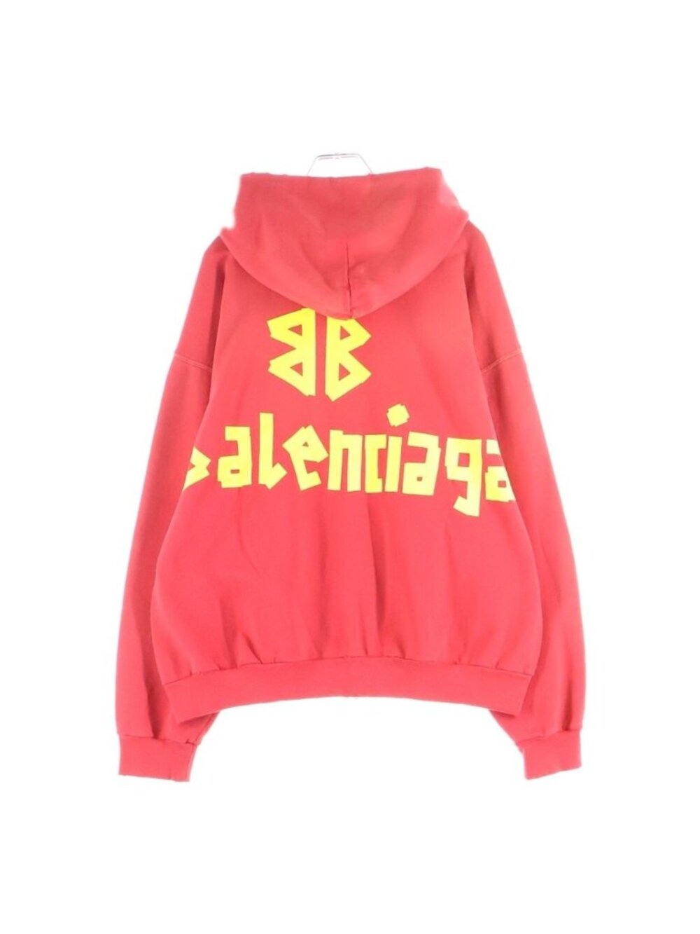 Balenciaga Tape Type Ripped Pocket Distressed Back Logo Print Zip Up Hoodie Red